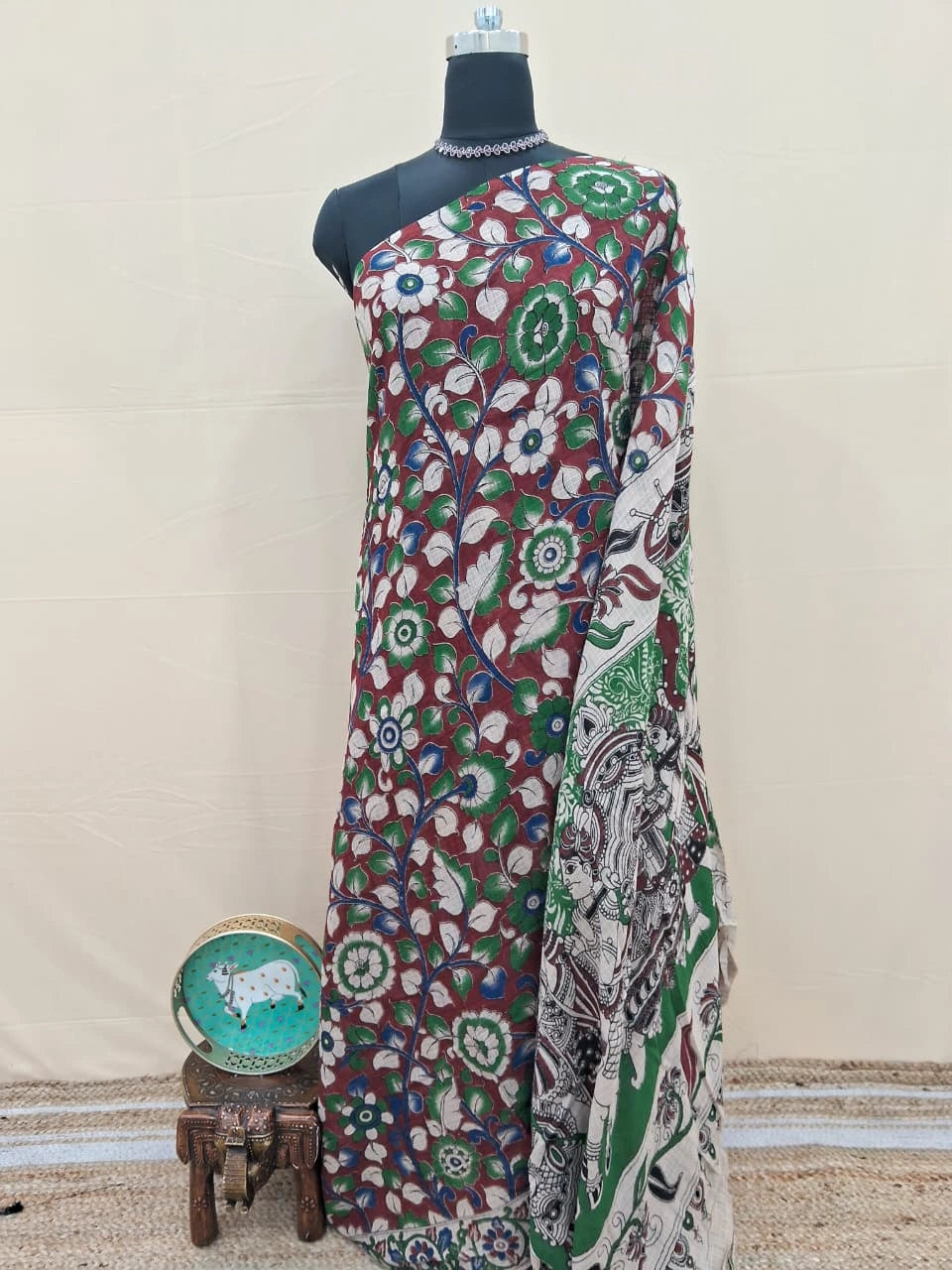 Chocolate Brown Kalamkari Kota Saree
