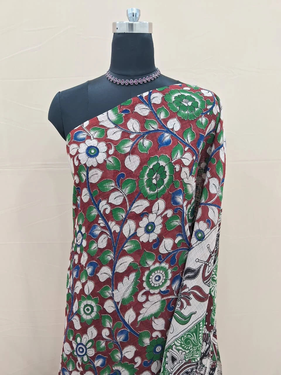 Chocolate Brown Kalamkari Kota Saree 