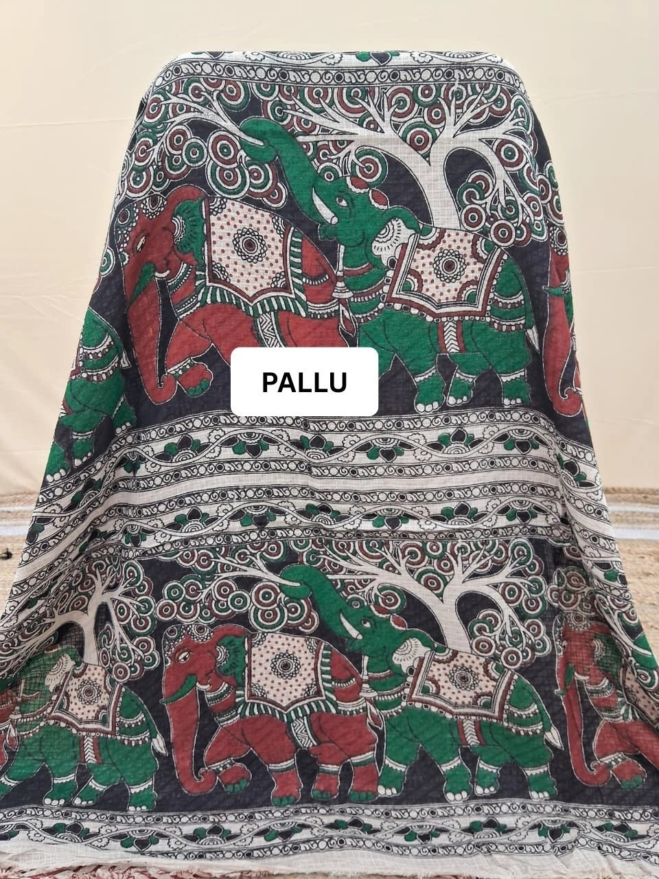 Soft Beige Printed Kalamkari Kota Saree pallu