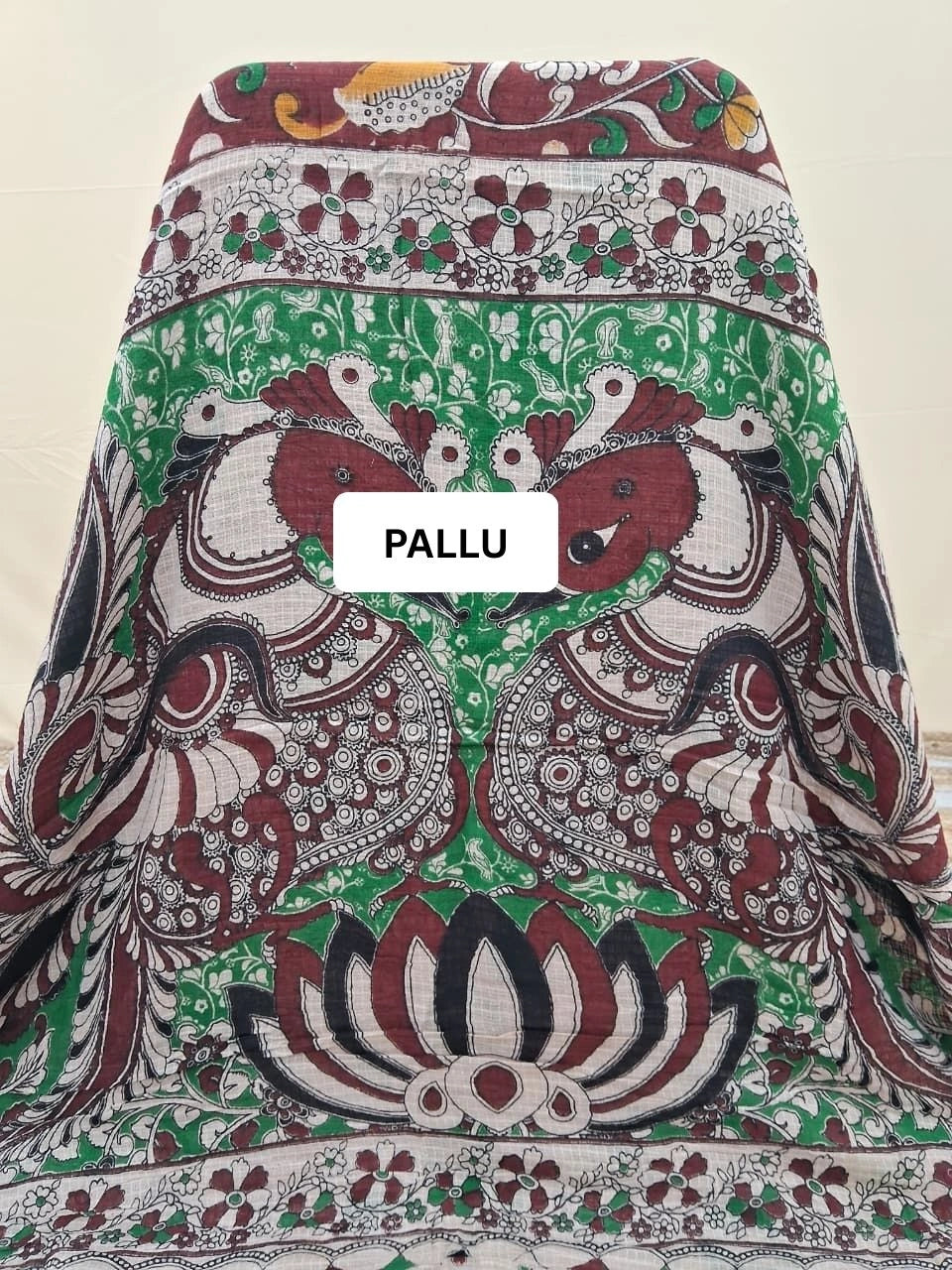 Radiant Red Kalamkari Kota Saree pallu