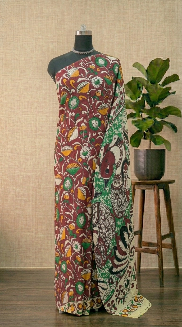 Radiant Red Kalamkari Kota Saree