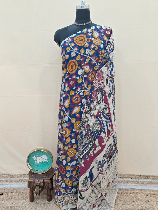 Classic Navy Blue Kalamkari Kota Saree
