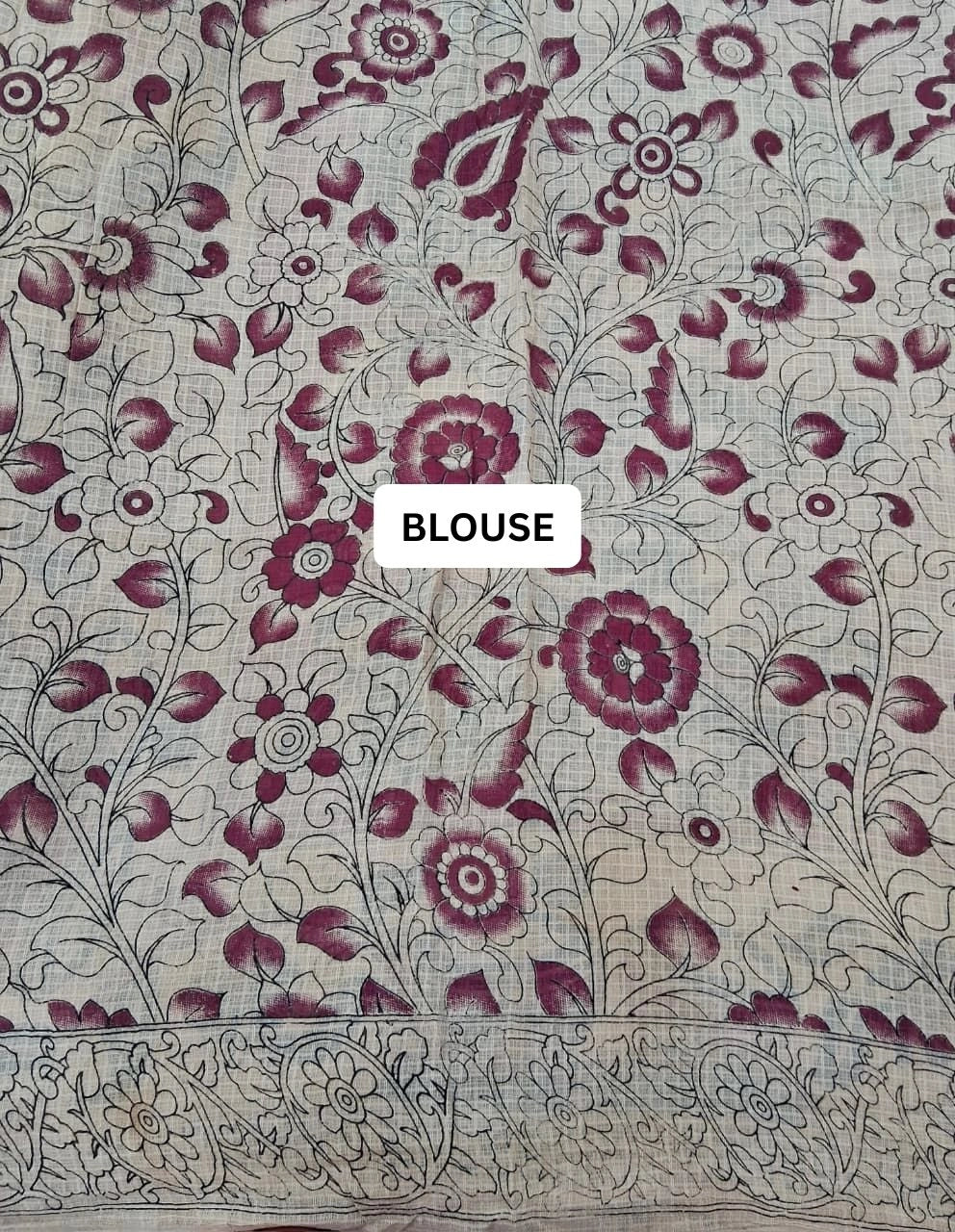 Classic Navy Blue Kalamkari Kota Saree blouse