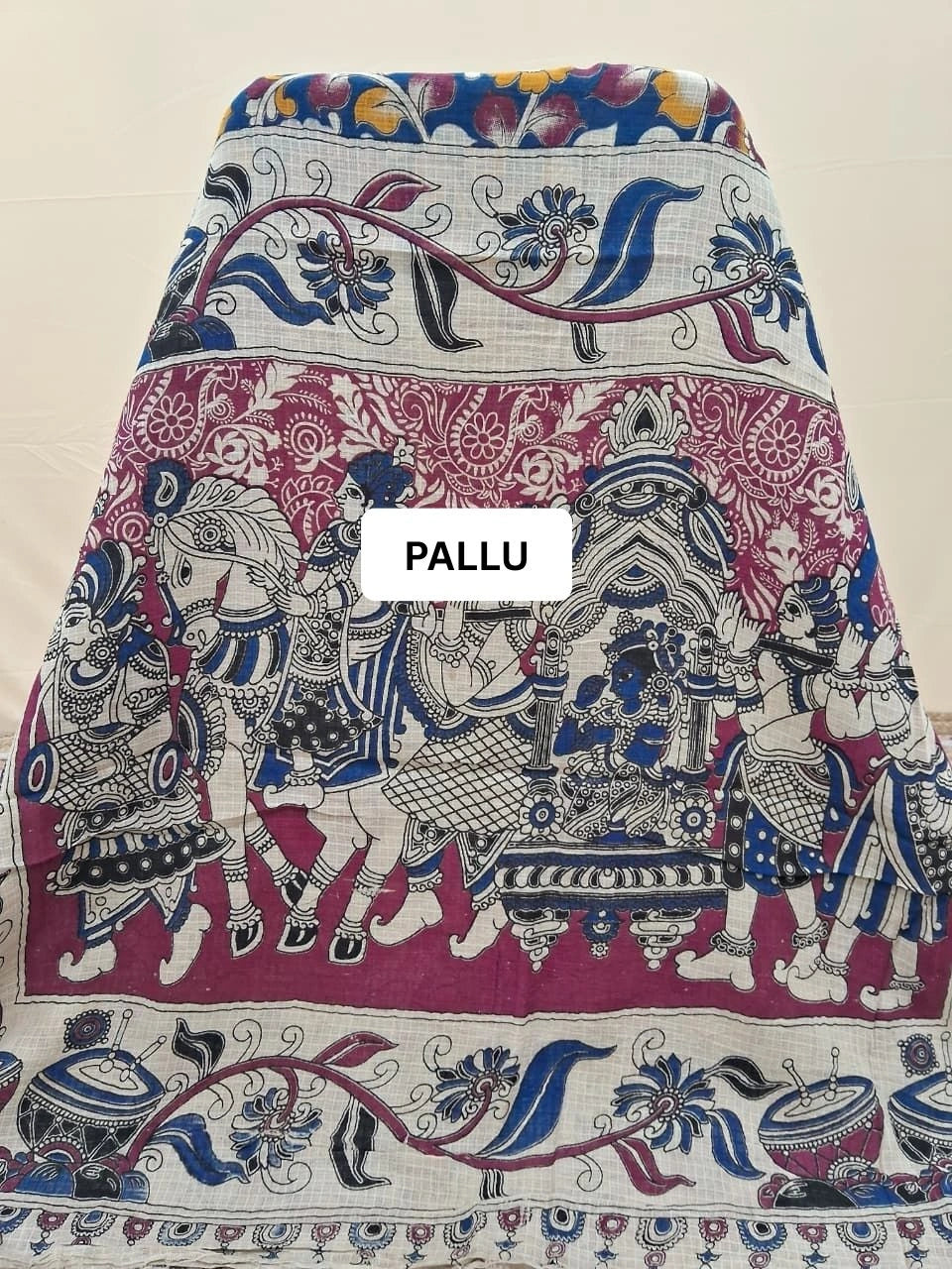 Classic Navy Blue Kalamkari Kota Saree pallu