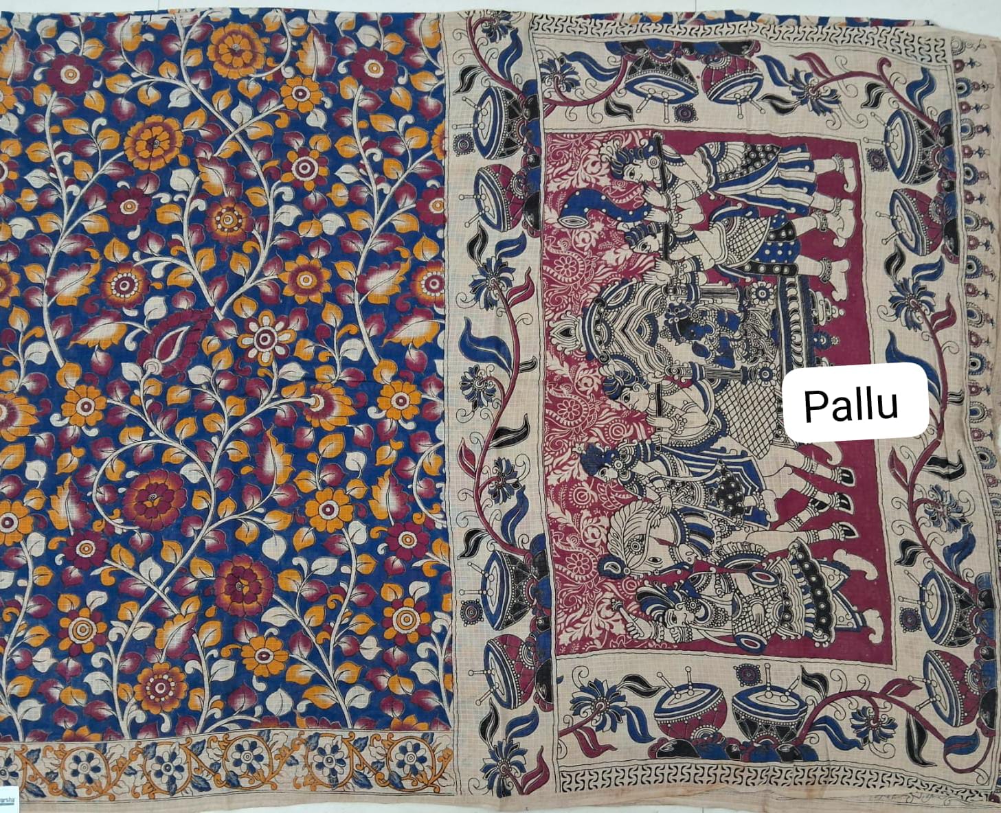 Navy Blue Kota Saree Pallu