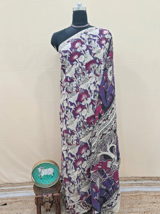 Blue Kalamkari Kota Saree