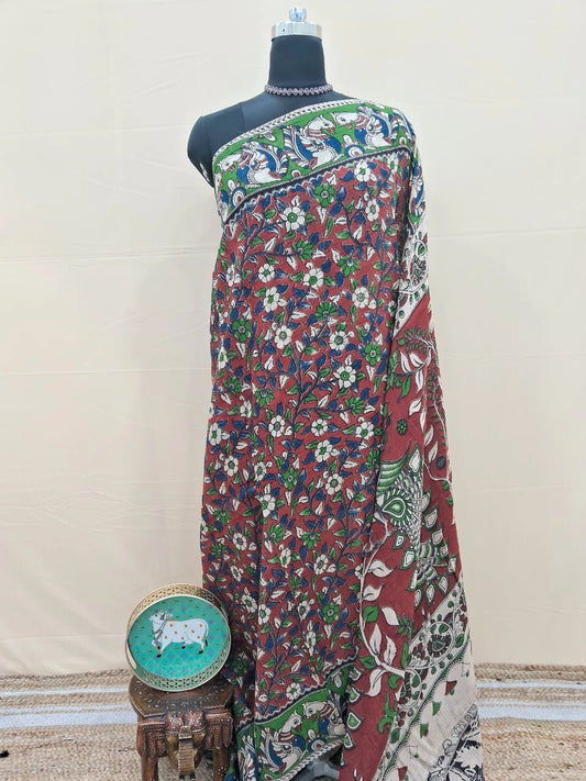 Elegant Brick Kalamkari Red Kota Saree