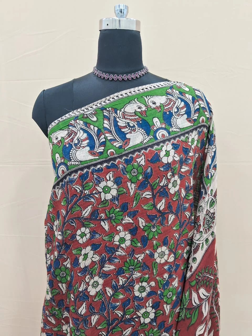 Elegant Brick Kalamkari Red Kota Saree 