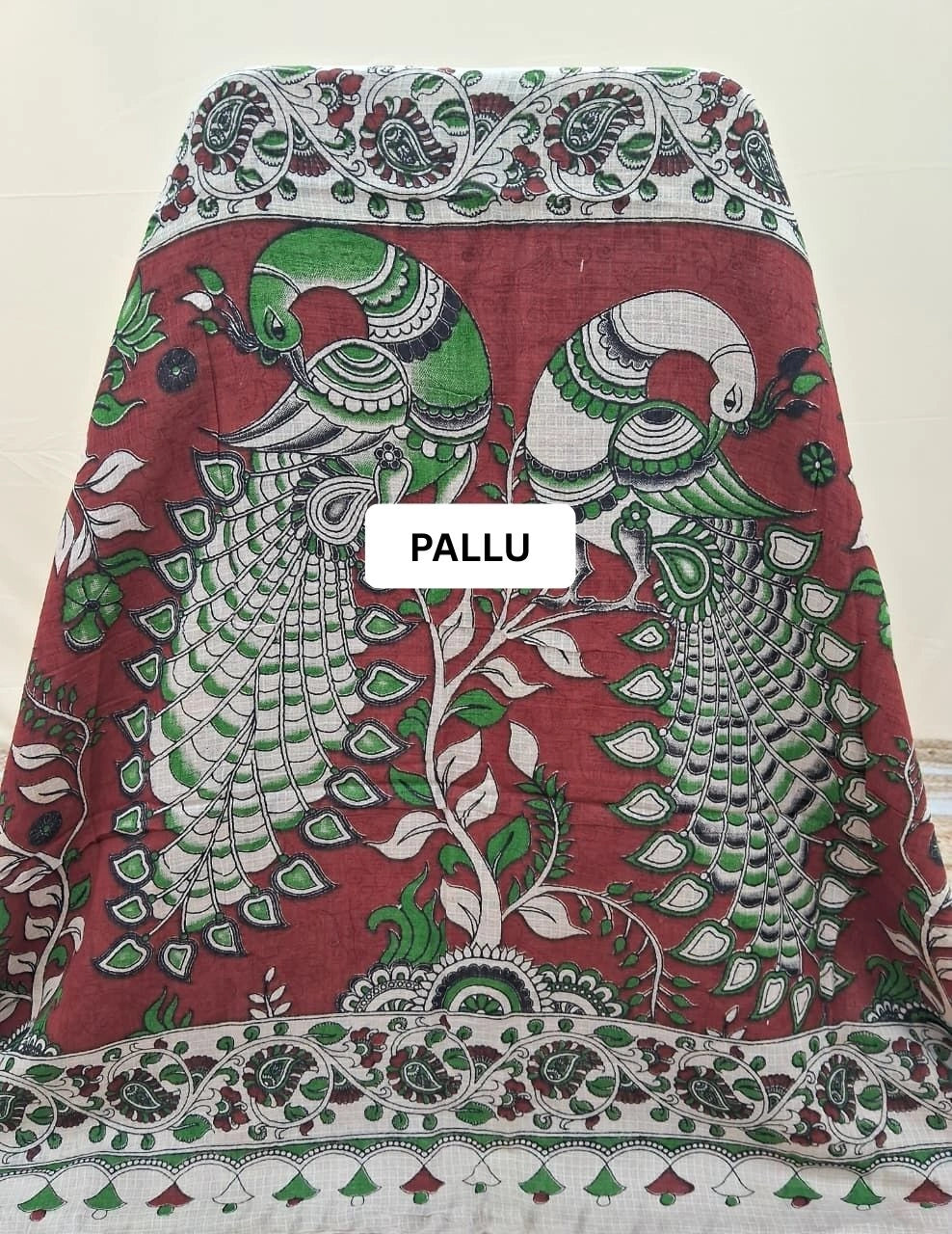 Elegant Brick Red Kalamkari Kota Saree pallu
