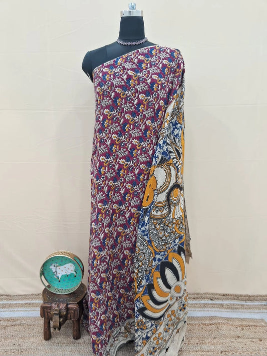 Graceful Pink Kalamkari Kota Saree