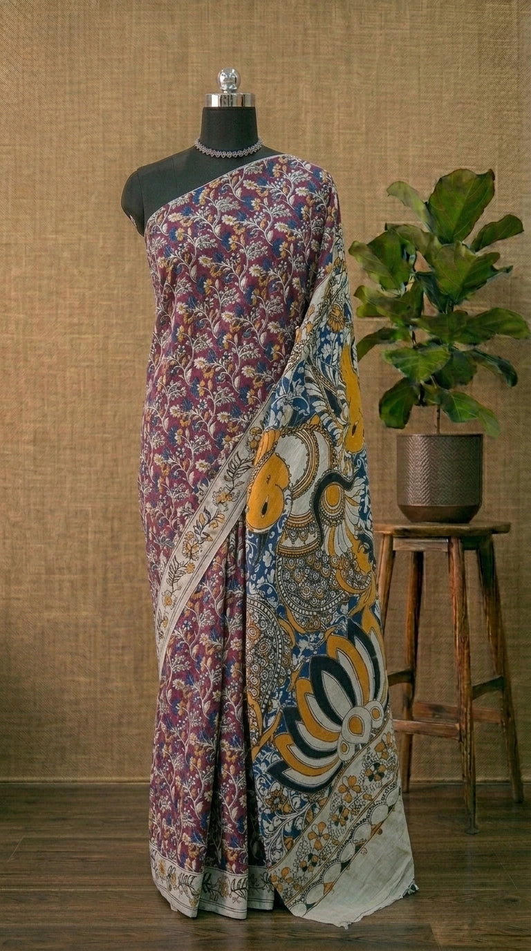Graceful Pink Kalamkari Kota Saree