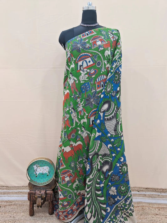 Bright Green Kalamkari Kota Traditional Saree