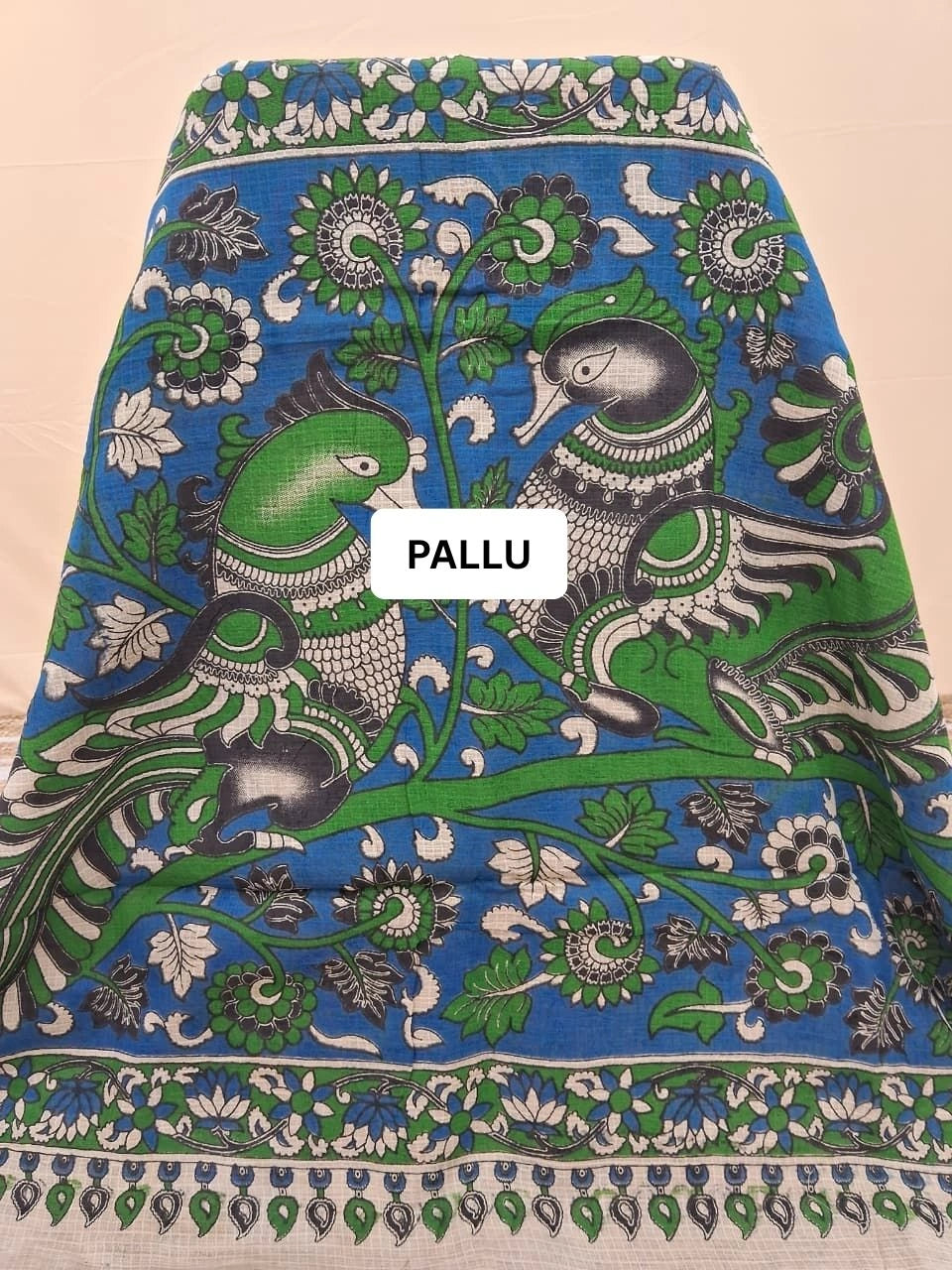 Bright Green Kalamkari Kota Traditional Saree pallu