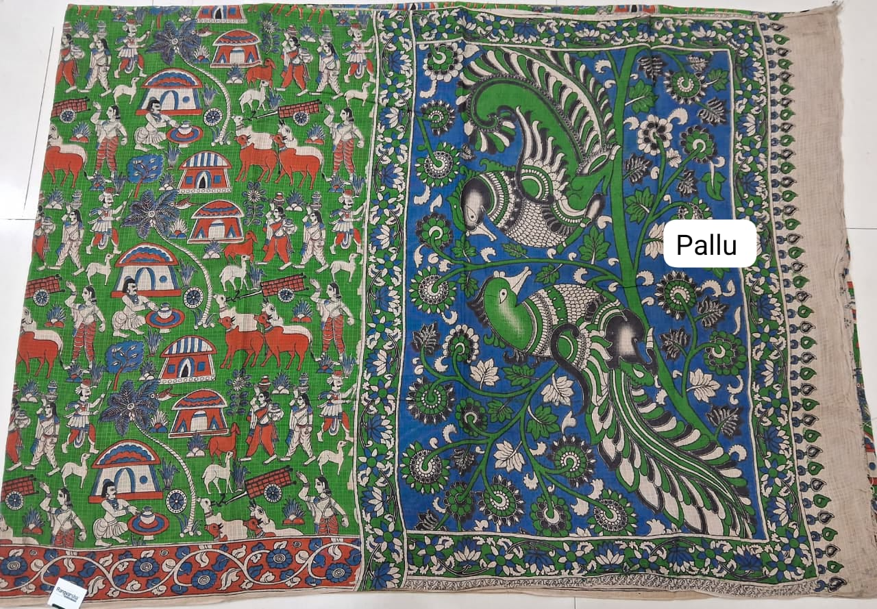 Bright Green Kota Saree Pallu