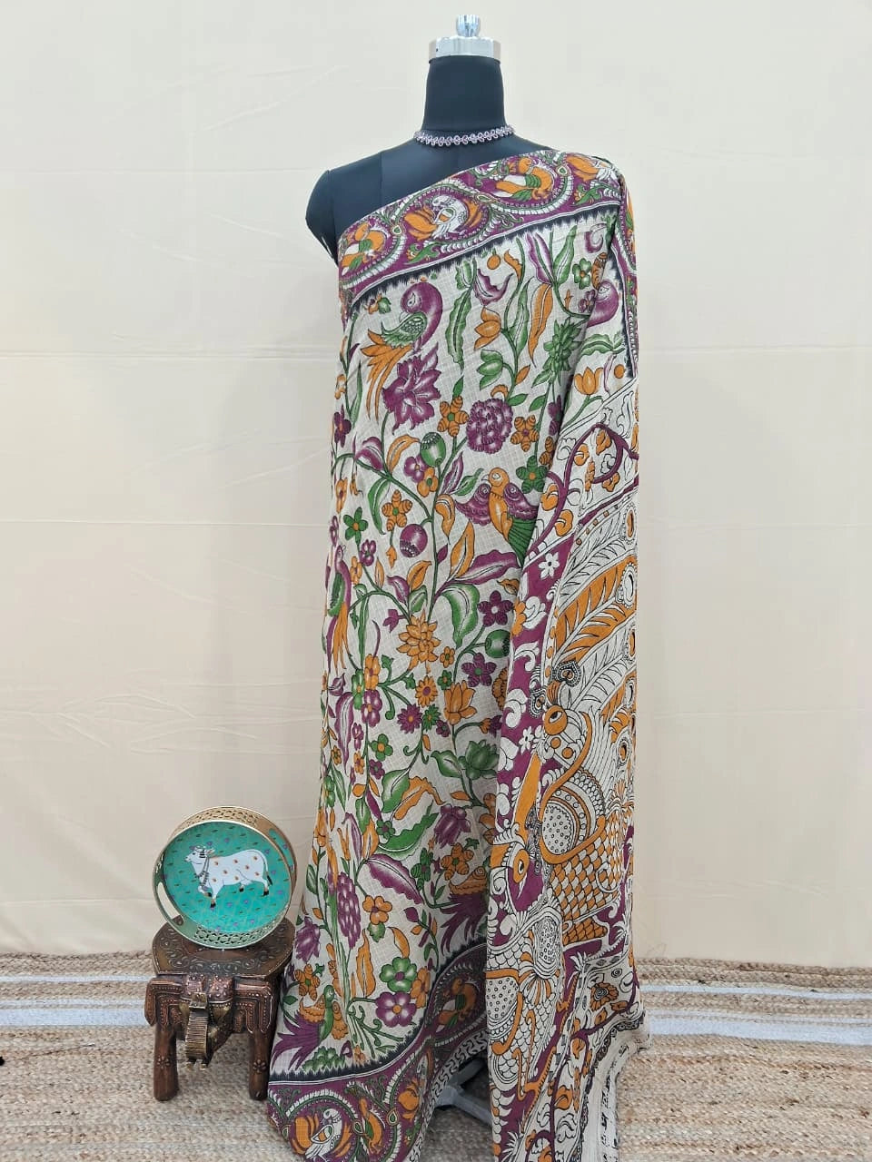 Elegant Beige Kalamkari Kota Saree