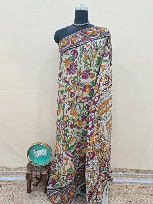 Elegant Beige Kalamkari Kota Saree