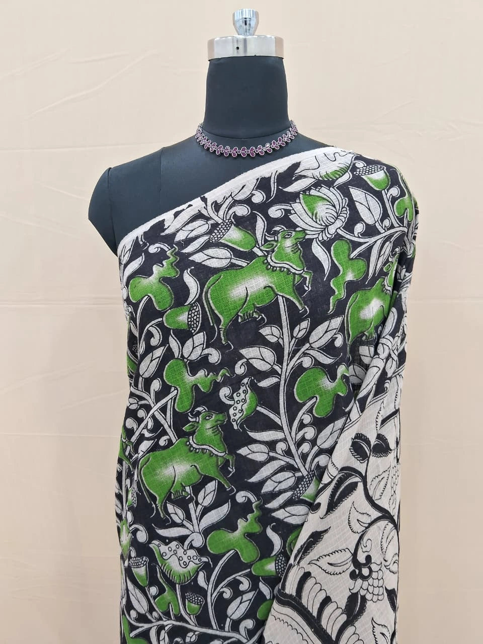 Grateful Black Kalamkari Kota Saree  