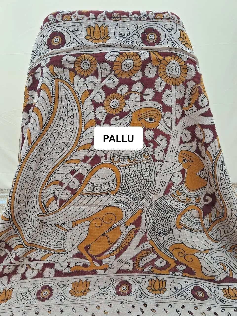 Brick Red Kalamkari Kota Festive Saree pallu