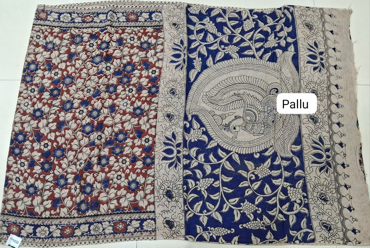 Rust Red Floral Printed Kota Saree Pallu