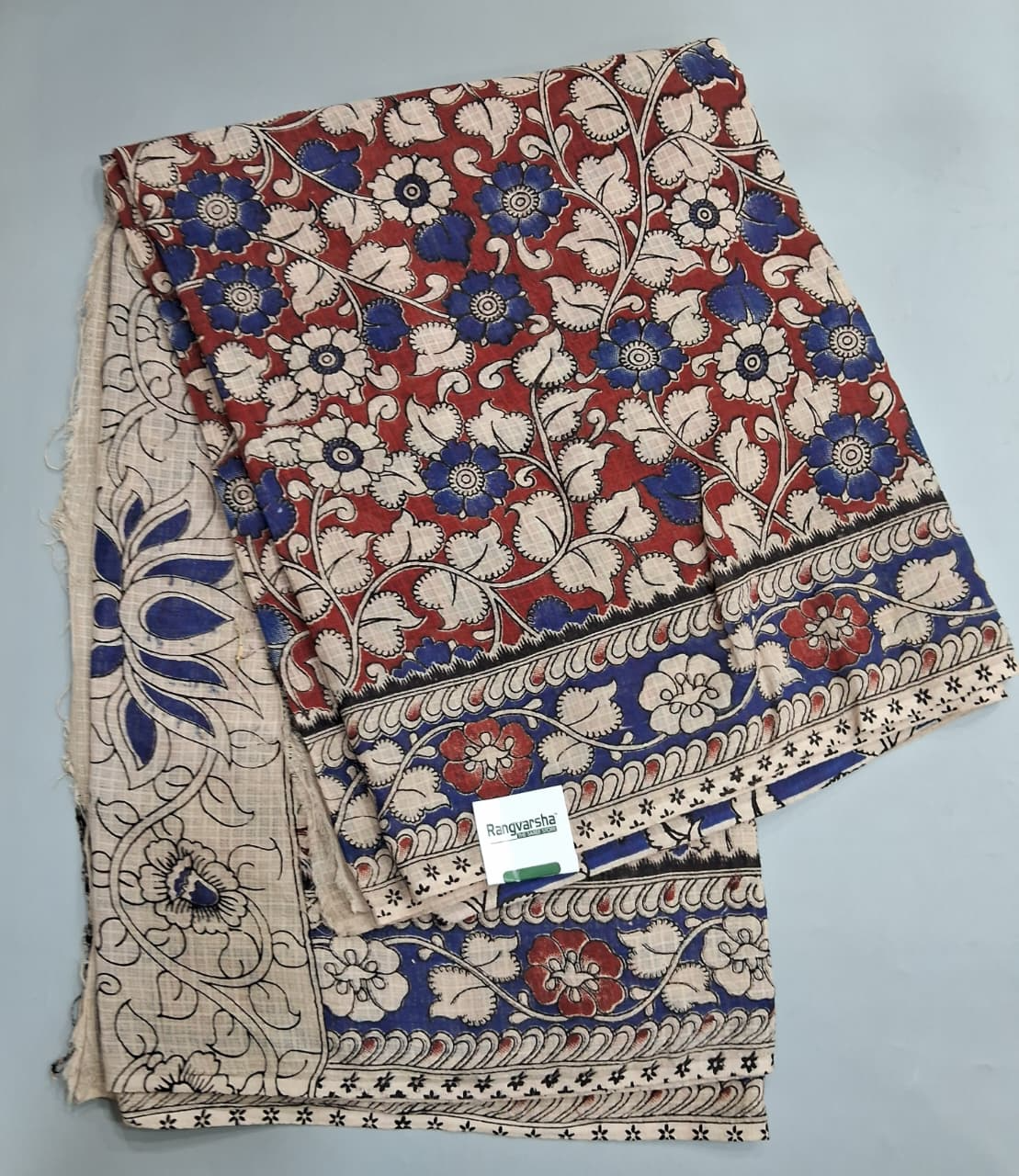 Rust Red Floral Printed Kota Saree