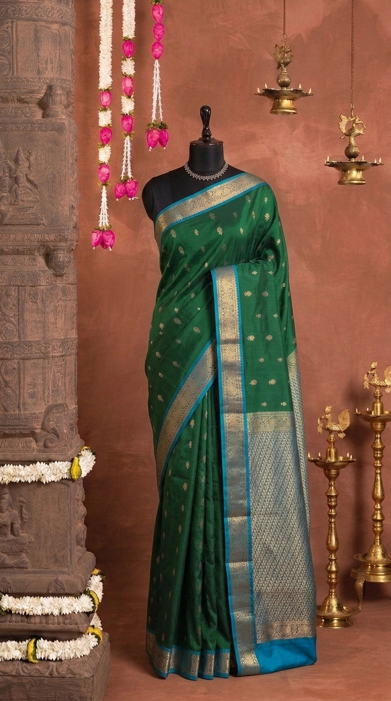 Dark Green Pure Kanchi Pattu Saree 