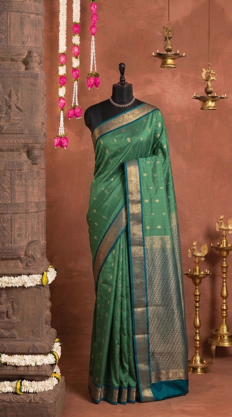 Dark Seafoam Green Pure Kanchi Pattu Saree 