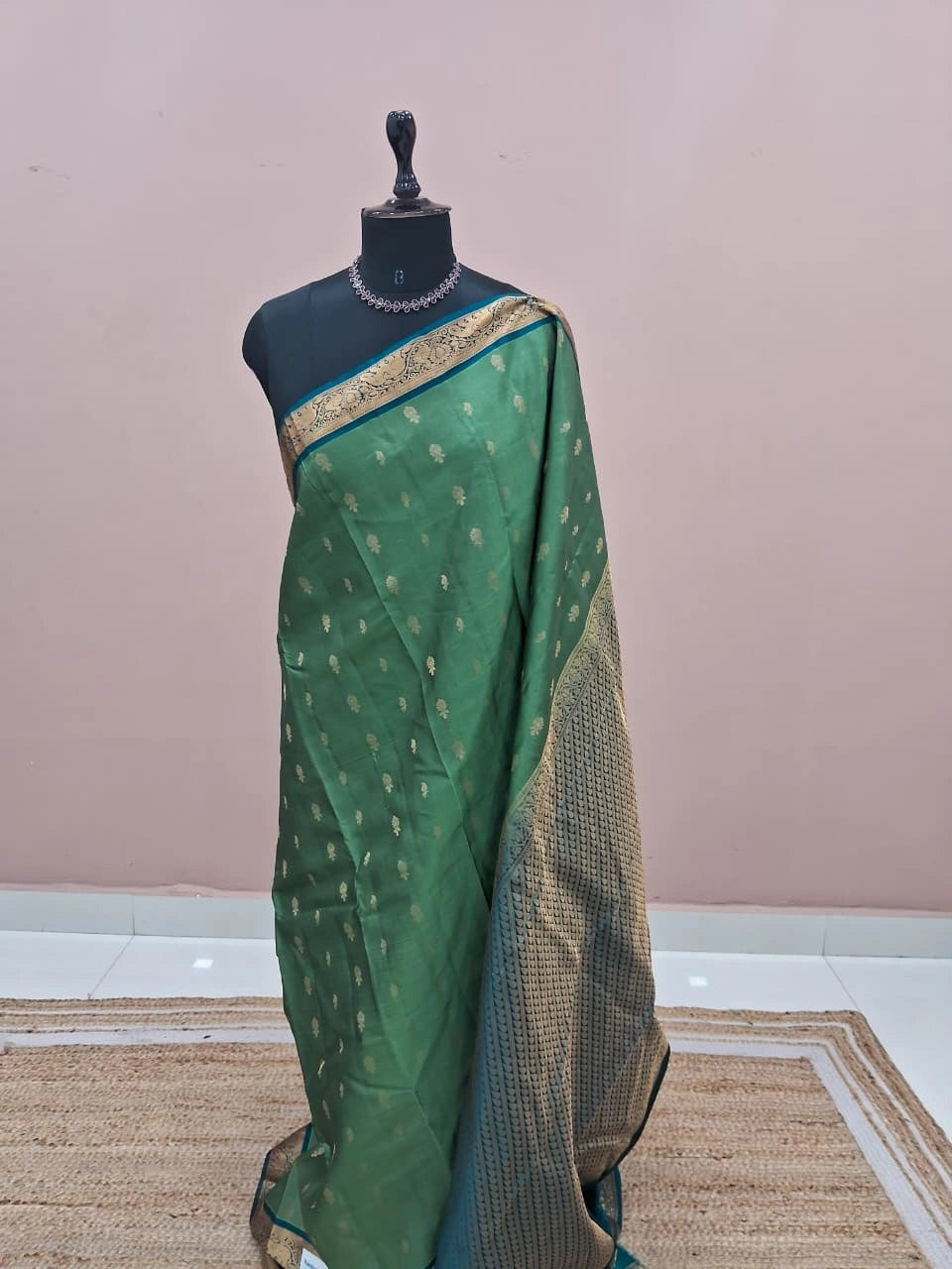 Dark Seafoam Green Pure Kanchi Pattu Saree 