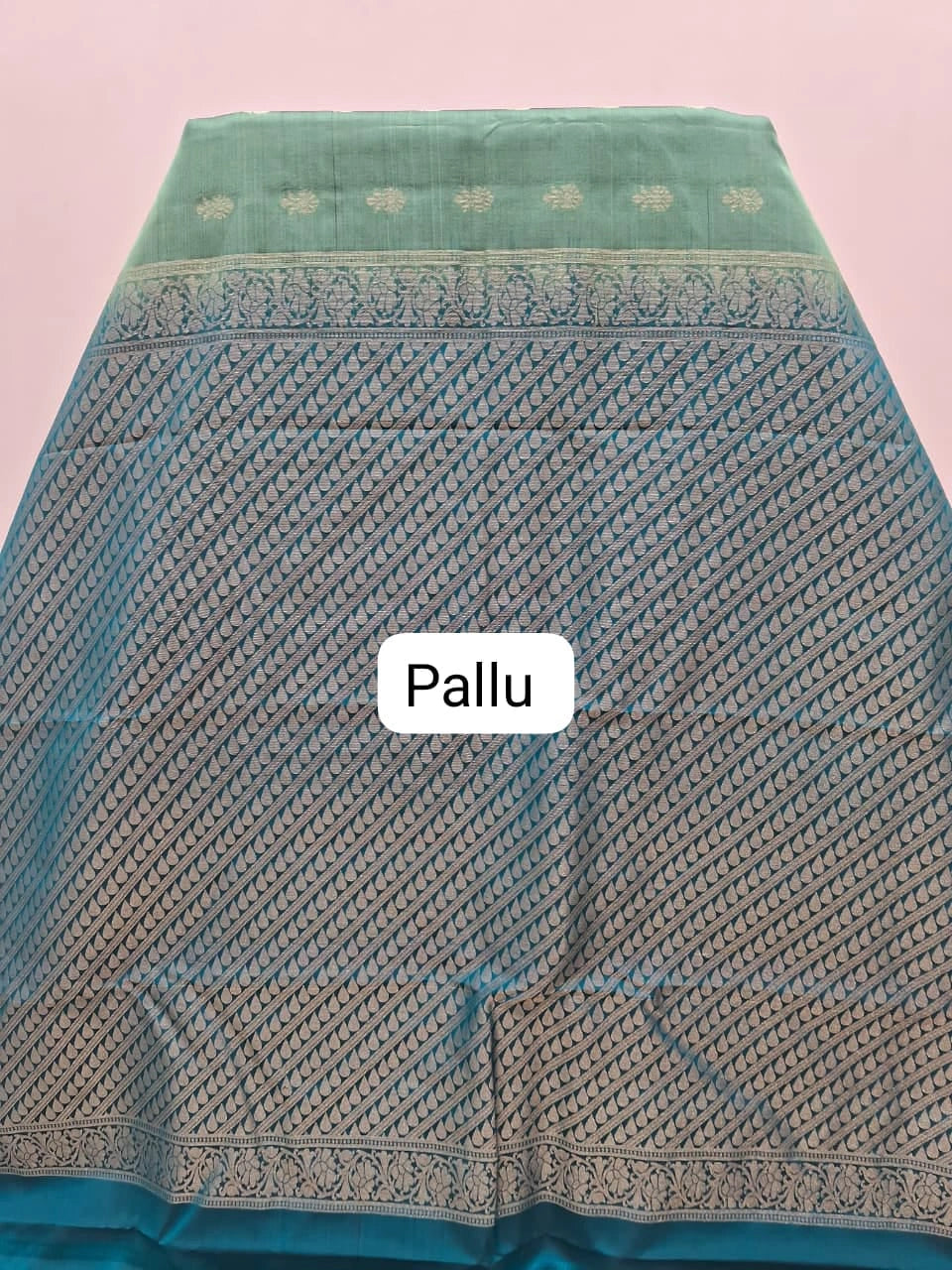 Dark Seafoam Green Pure Kanchi Pattu Saree pallu