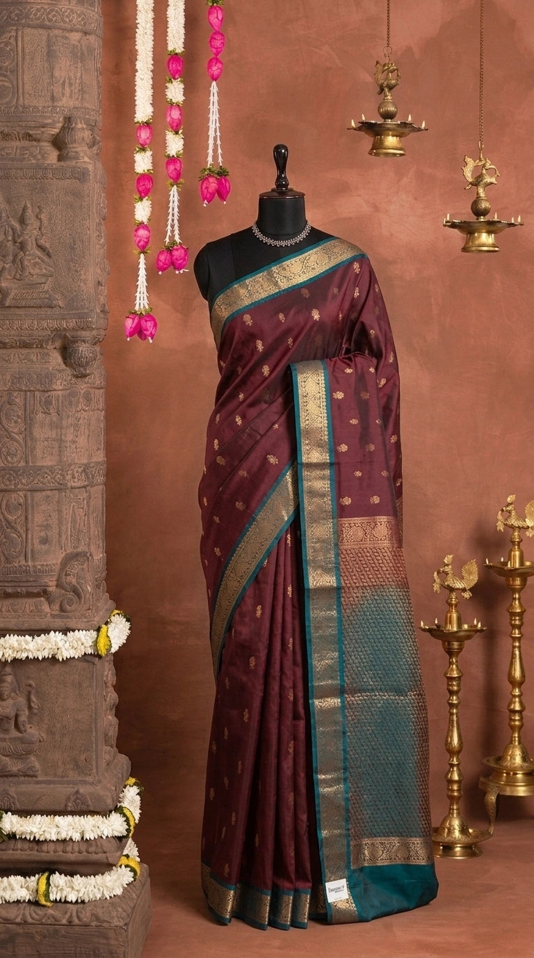 Chocolate Brown Pure Kanchi Pattu Saree 