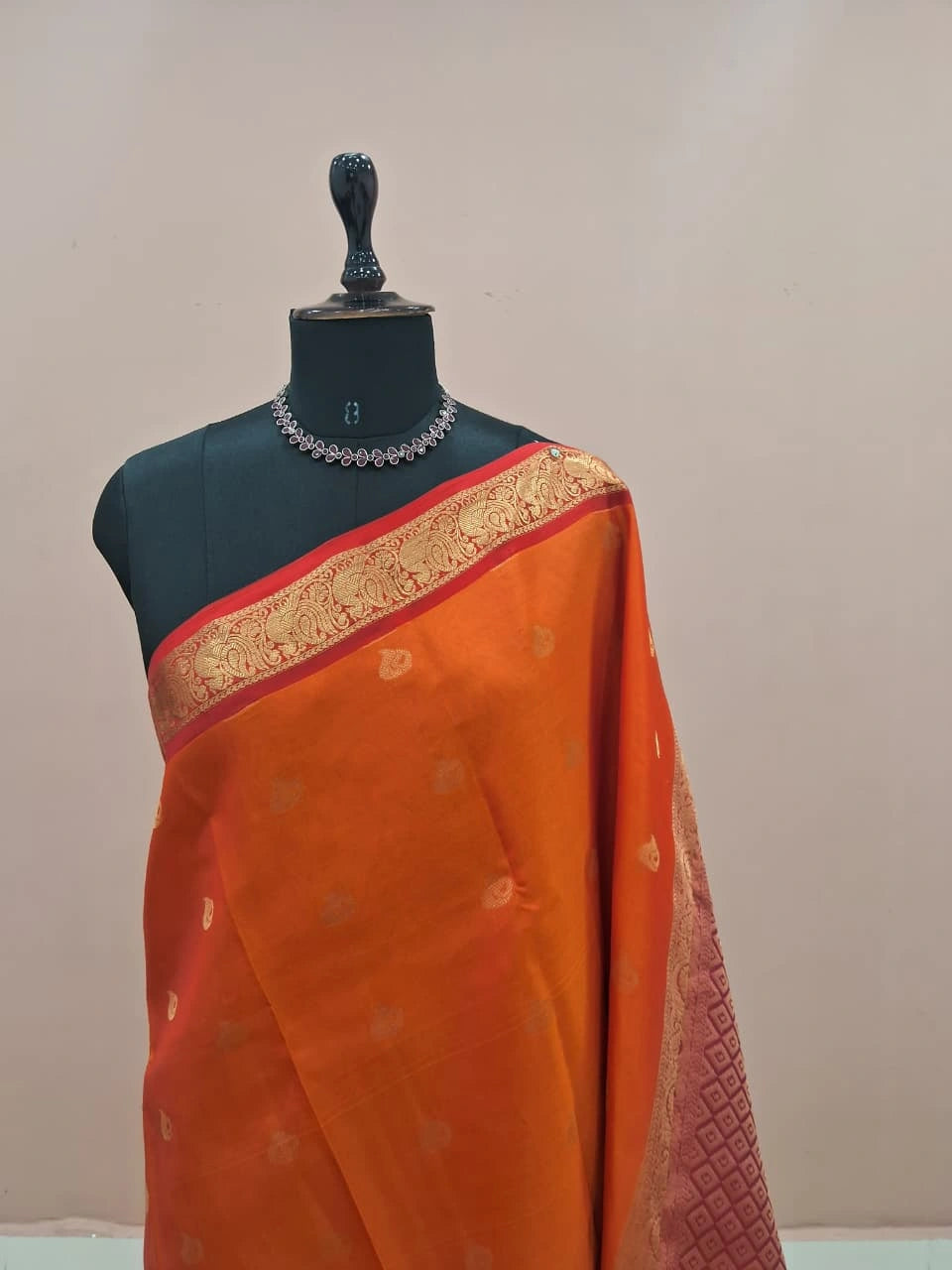 Orange Pure Kanchi Pattu Saree 1