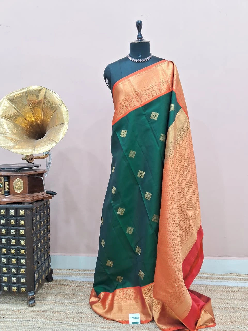 Bottle Green Pure Kanchi Pattu Saree