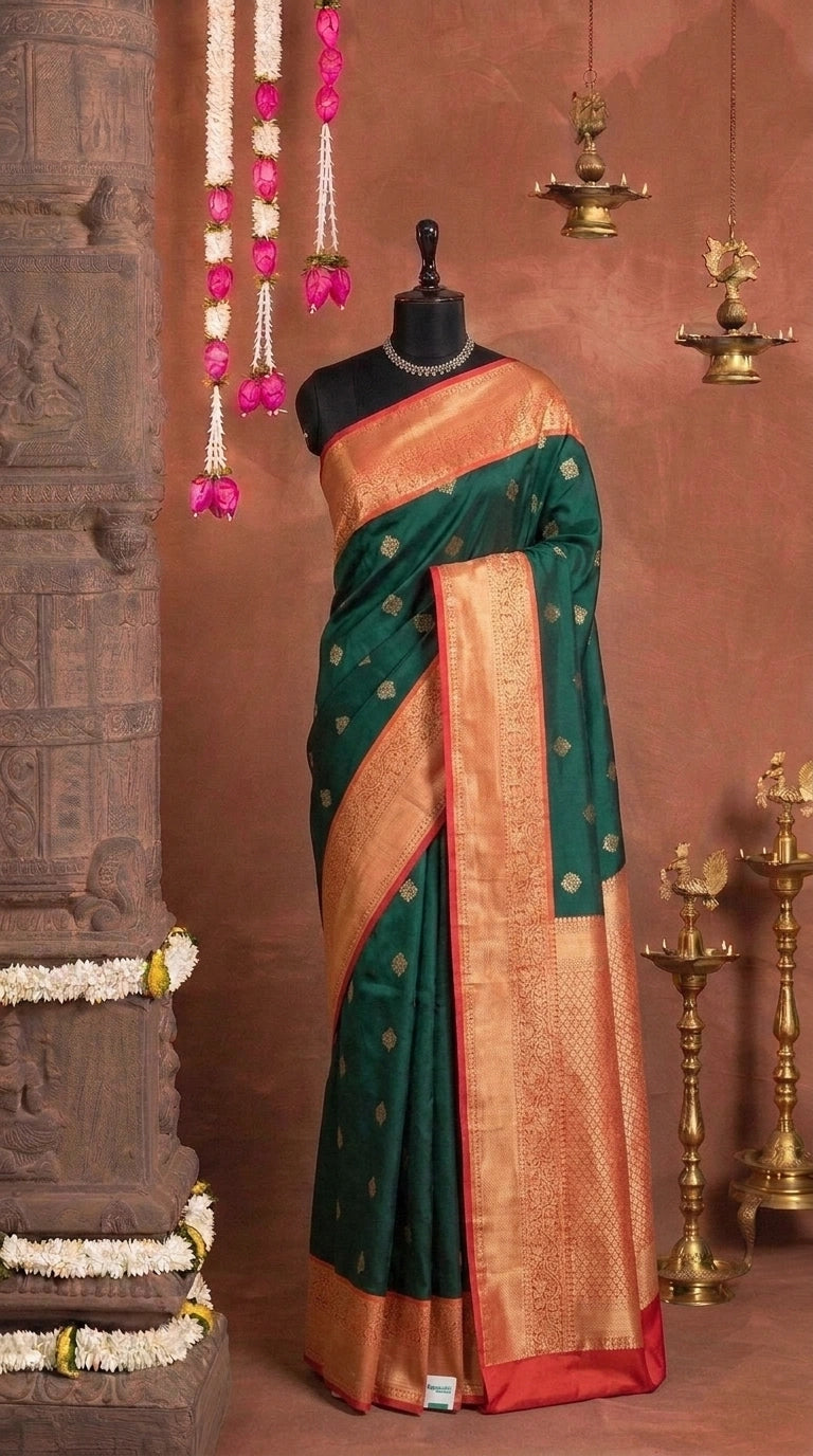 Bottle Green Pure Kanchi Pattu Saree