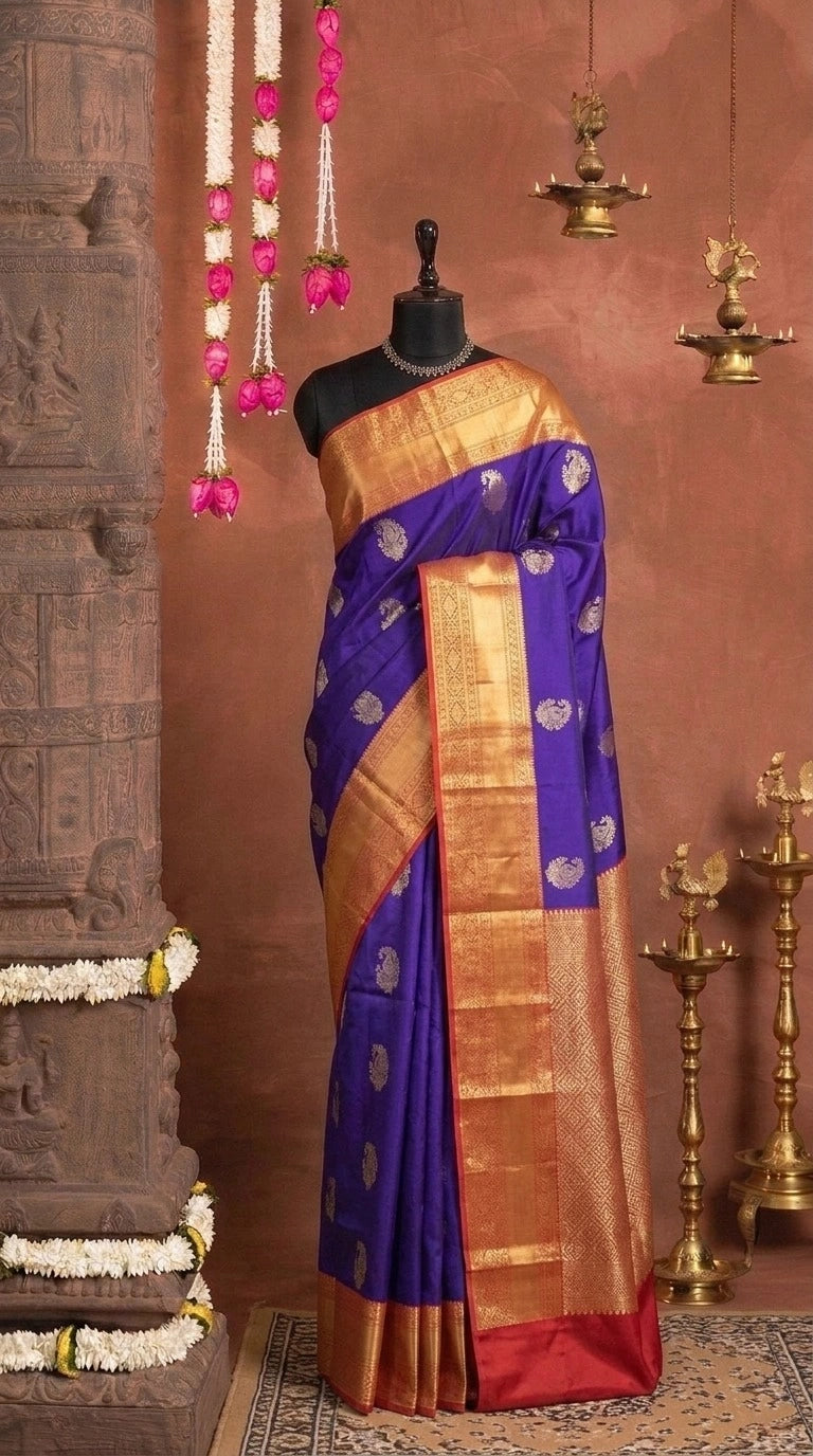 Navy Blue Pure Kanchi Pattu Saree 