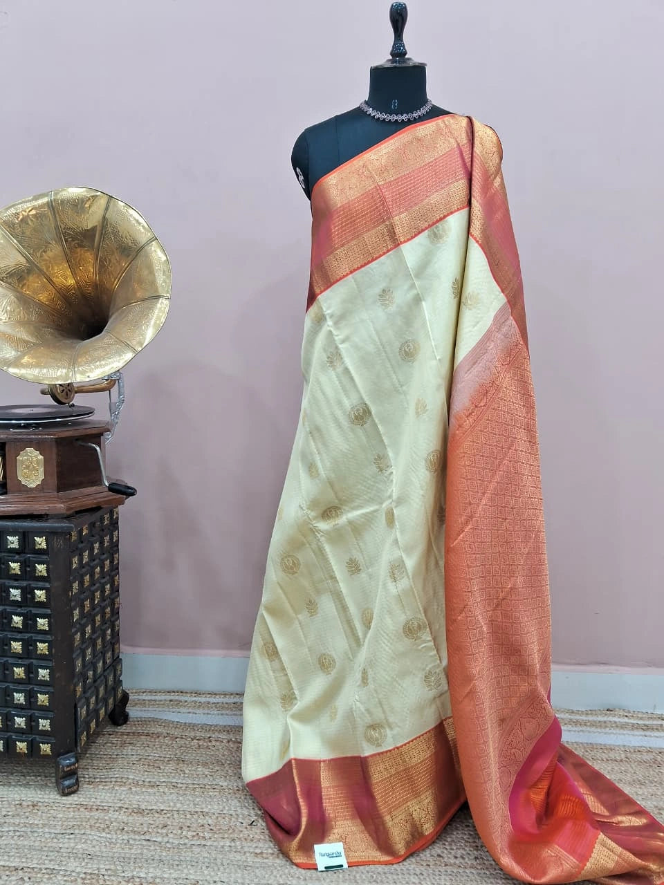 Off-White Pure Kanchi Pattu Saree