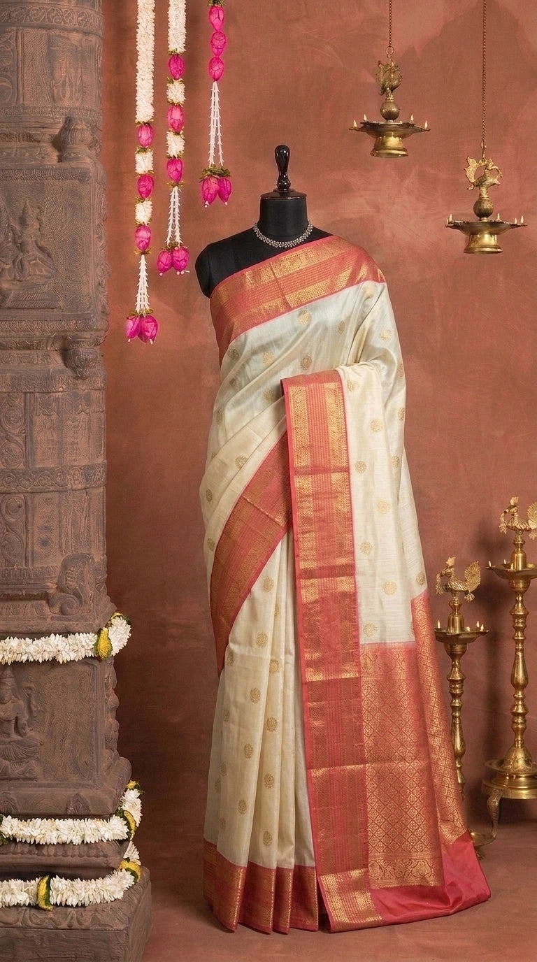 Off-White Pure Kanchi Pattu Saree