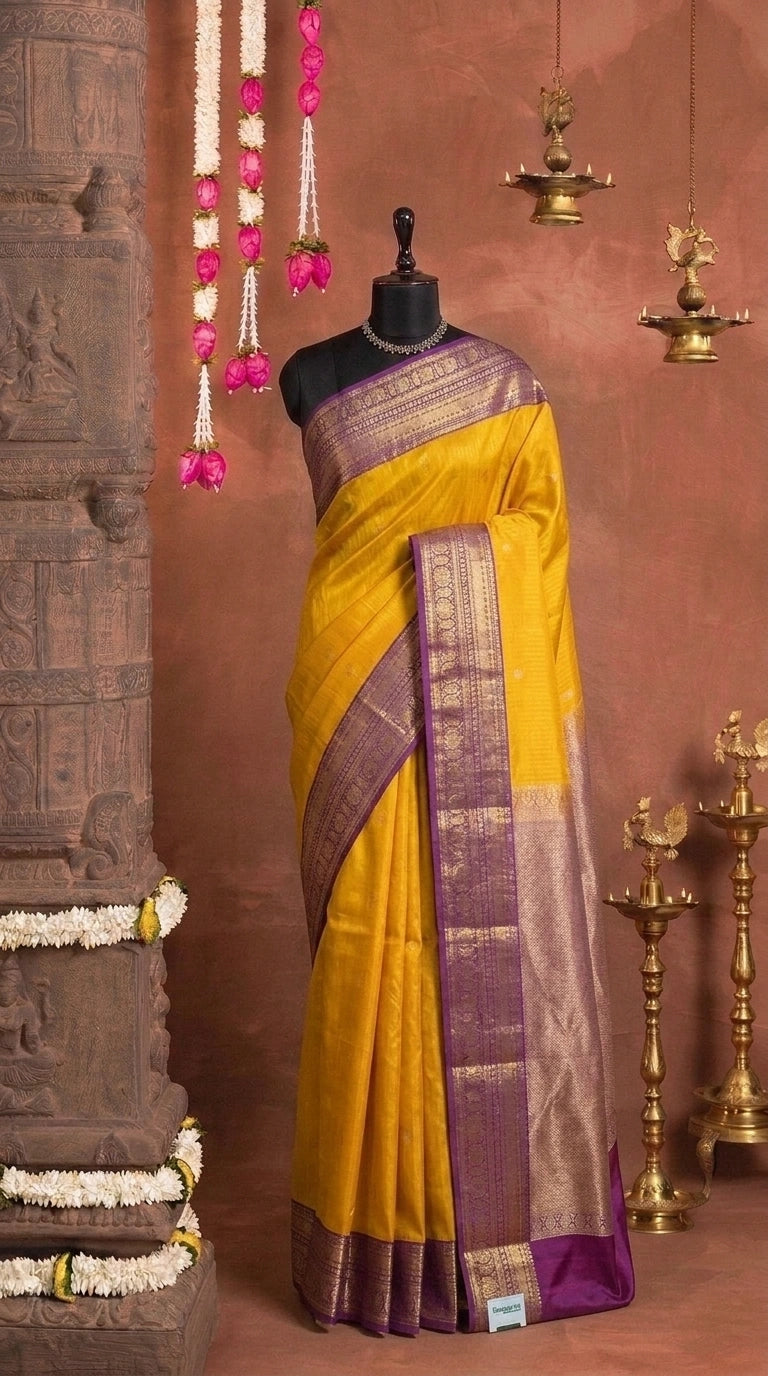 Yellow Pure Kanchi Pattu Saree