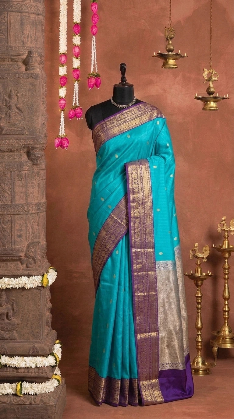 Sky Blue Pure Kanchi Pattu Saree 