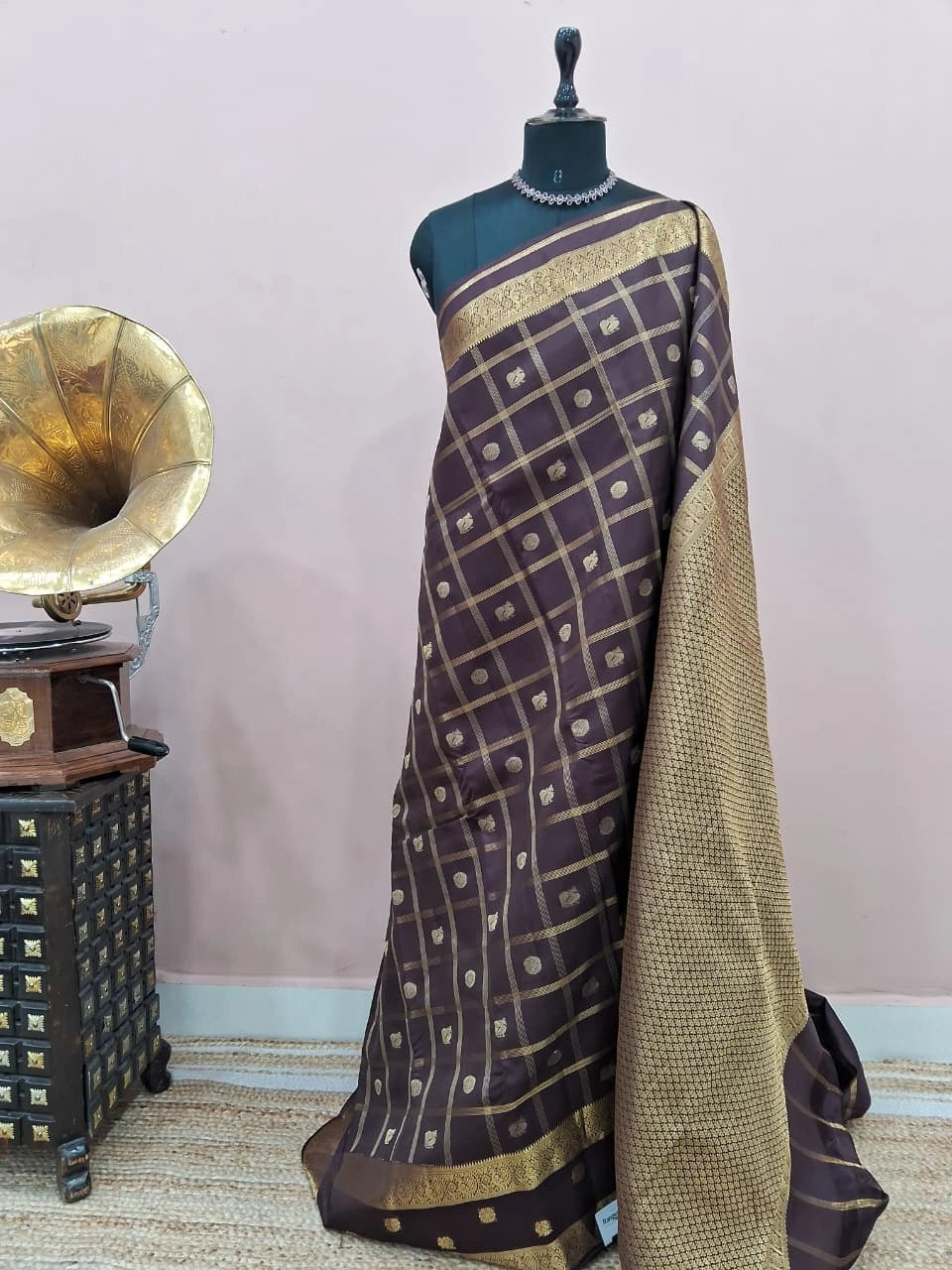 Chocolate Brown Pure Kanchi Pattu Saree 