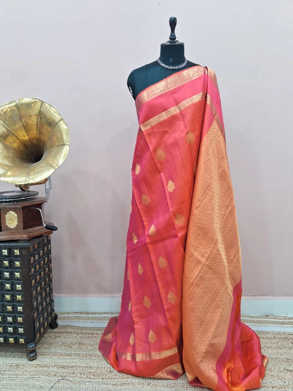 Dark Peach Pure Kanchi Pattu Saree