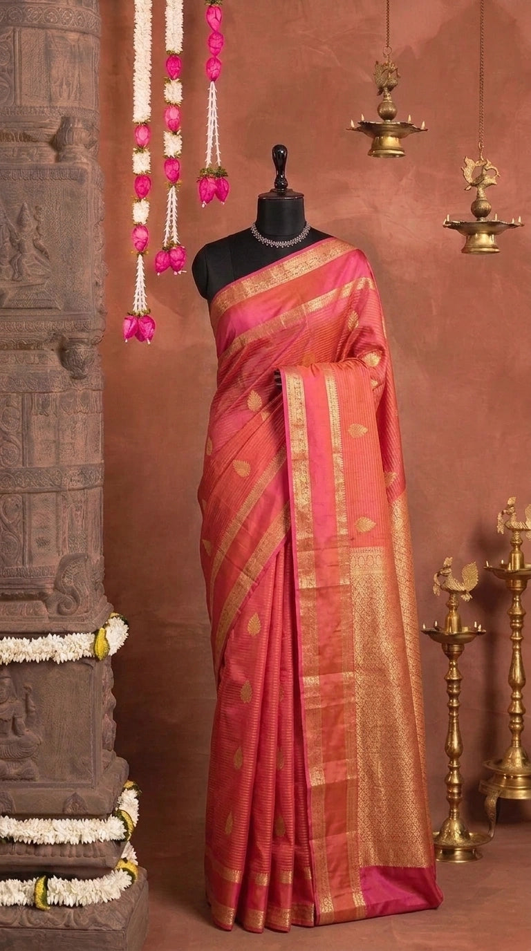 Dark Peach Pure Kanchi Pattu Saree