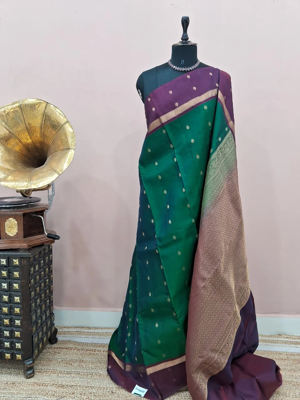 Bottle Green Pure Kanchi Pattu Saree
