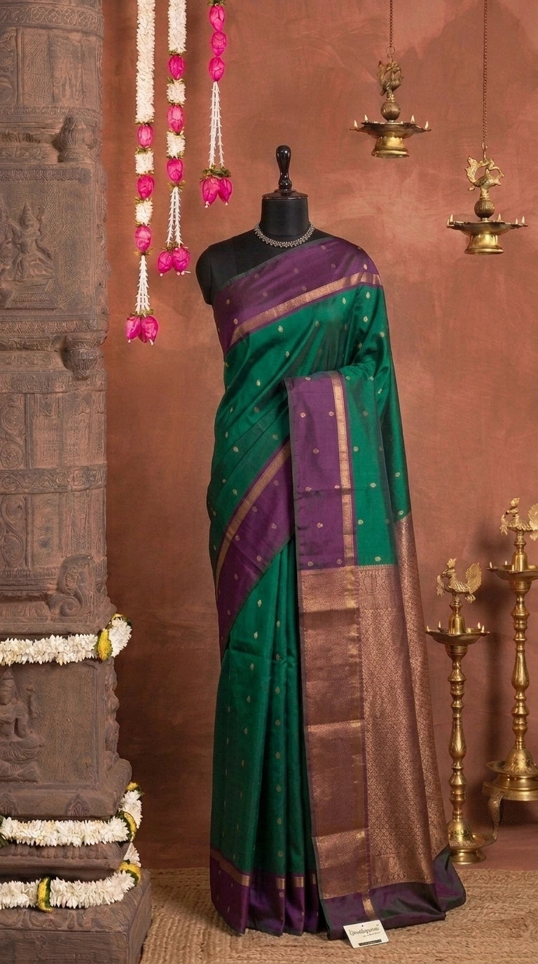 Bottle Green Pure Kanchi Pattu Saree