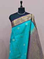Aqua Blue Pure Kanchi Pattu Saree 1