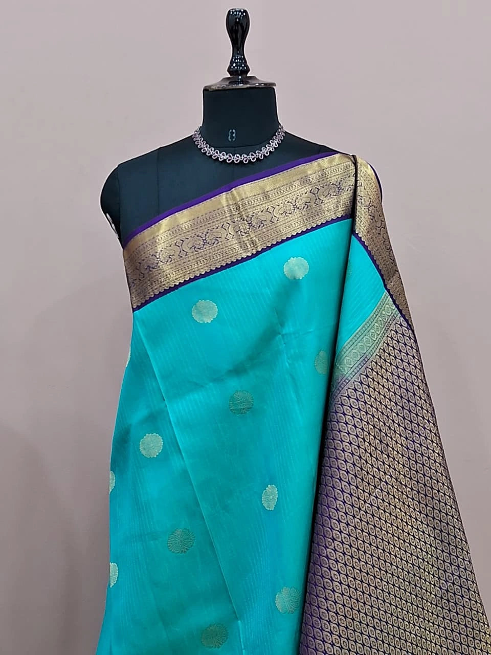 Aqua Blue Pure Kanchi Pattu Saree 1