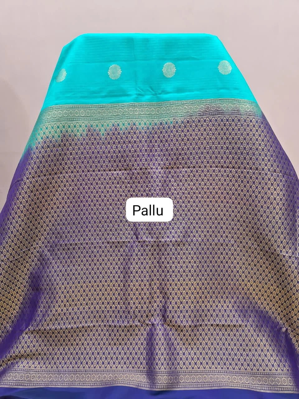 Aqua Blue Pure Kanchi Pattu Saree pallu