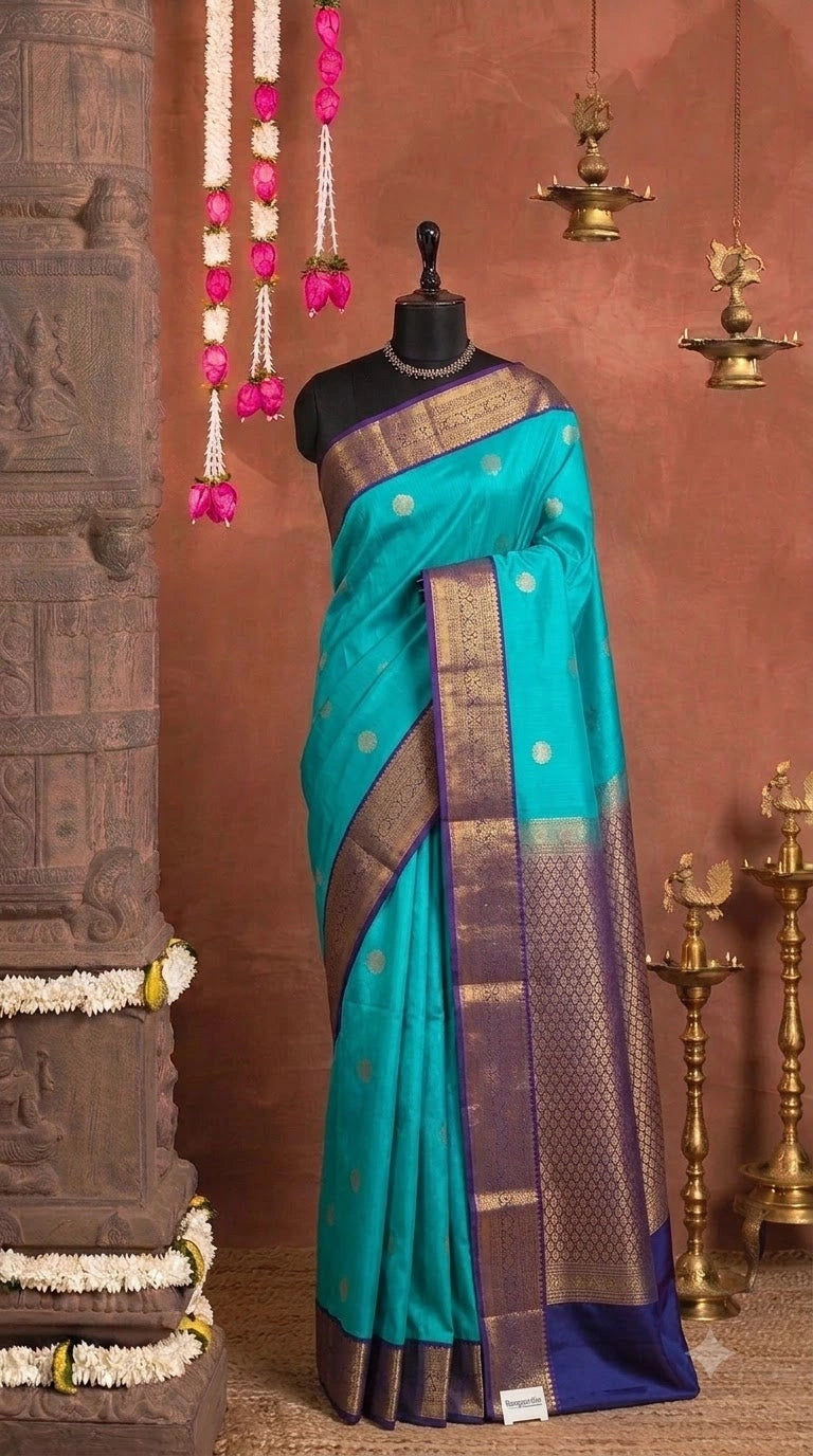 Aqua Blue Pure Kanchi Pattu Saree