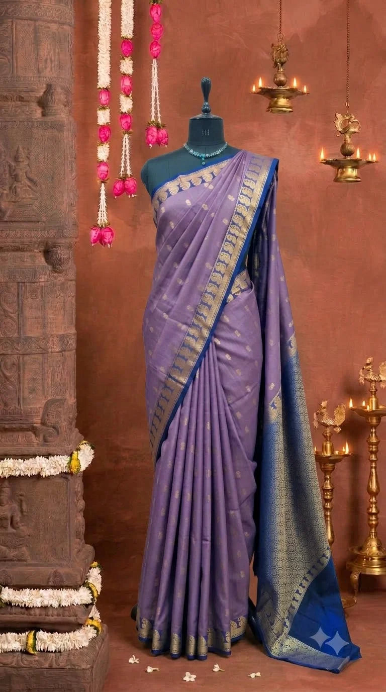Lavender Pure Kanchi Pattu Saree