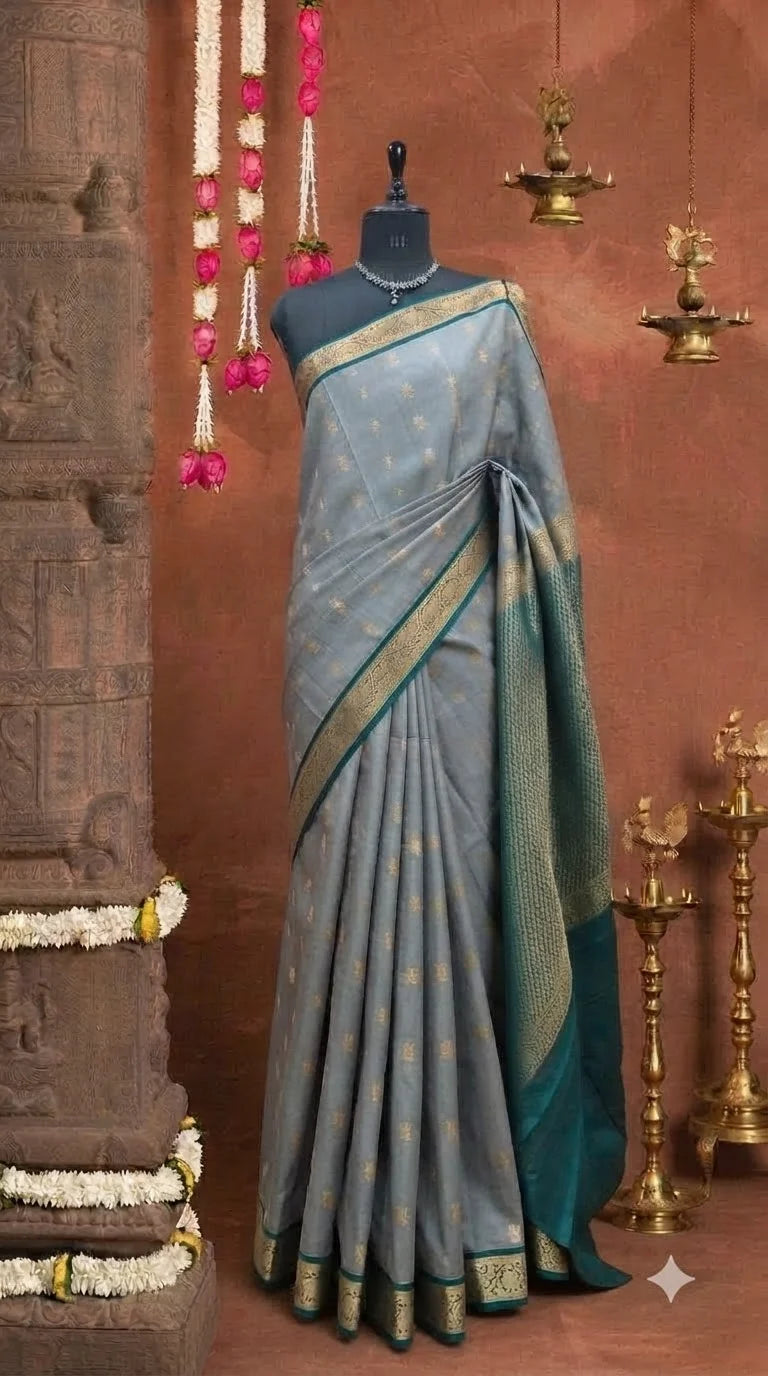 Grey Pure Kanchi Pattu Saree