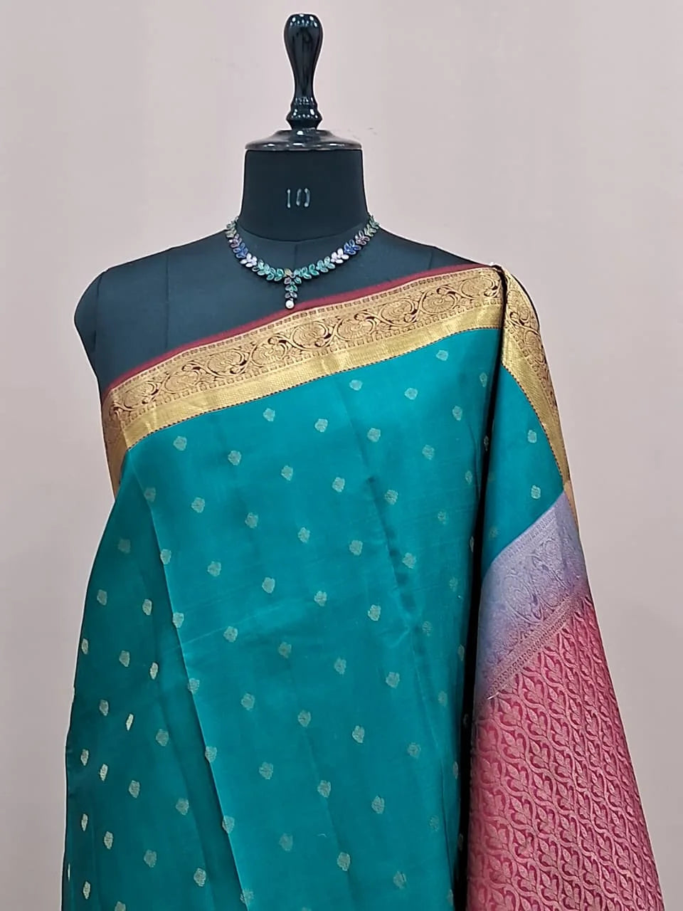 Teal Blue Pure Kanchi Pattu Saree 1