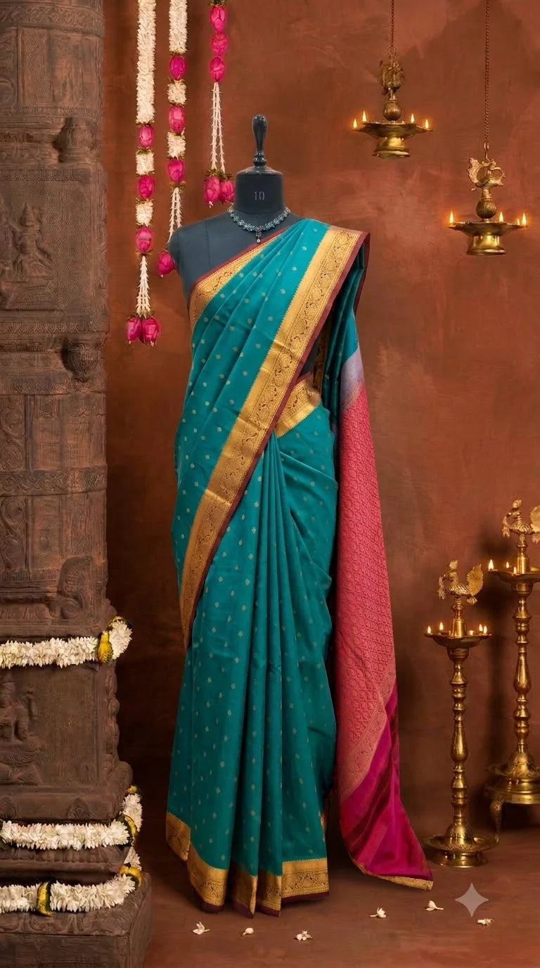 Teal Blue Pure Kanchi Pattu Saree